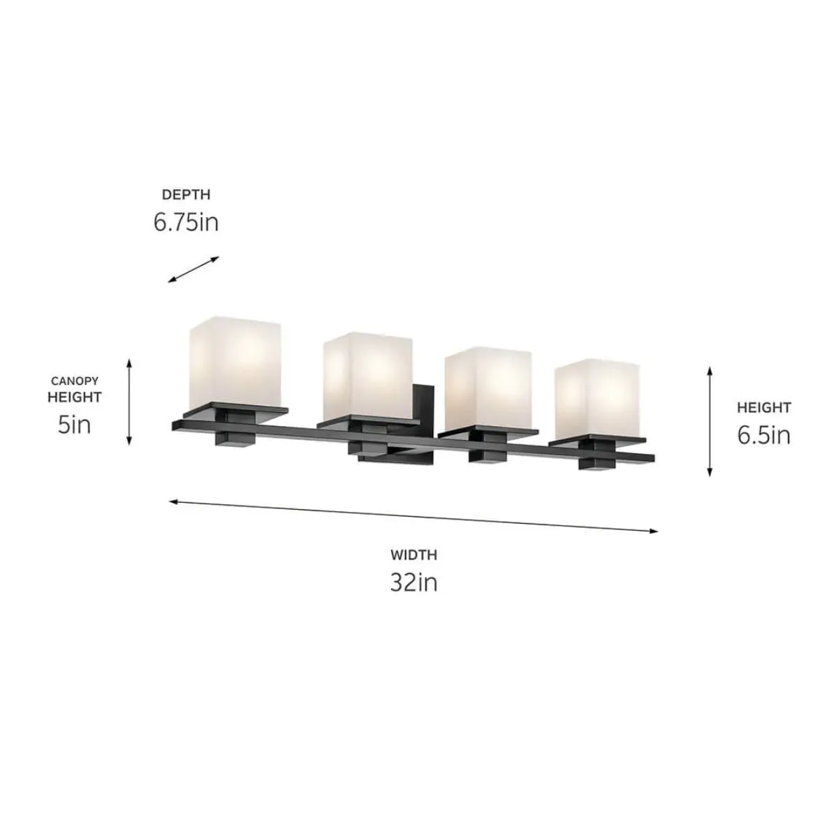 Tully 32 In 4-Lights Bathroom Vanity Light With Satin Etched Cased Opal Glass, Black Finish