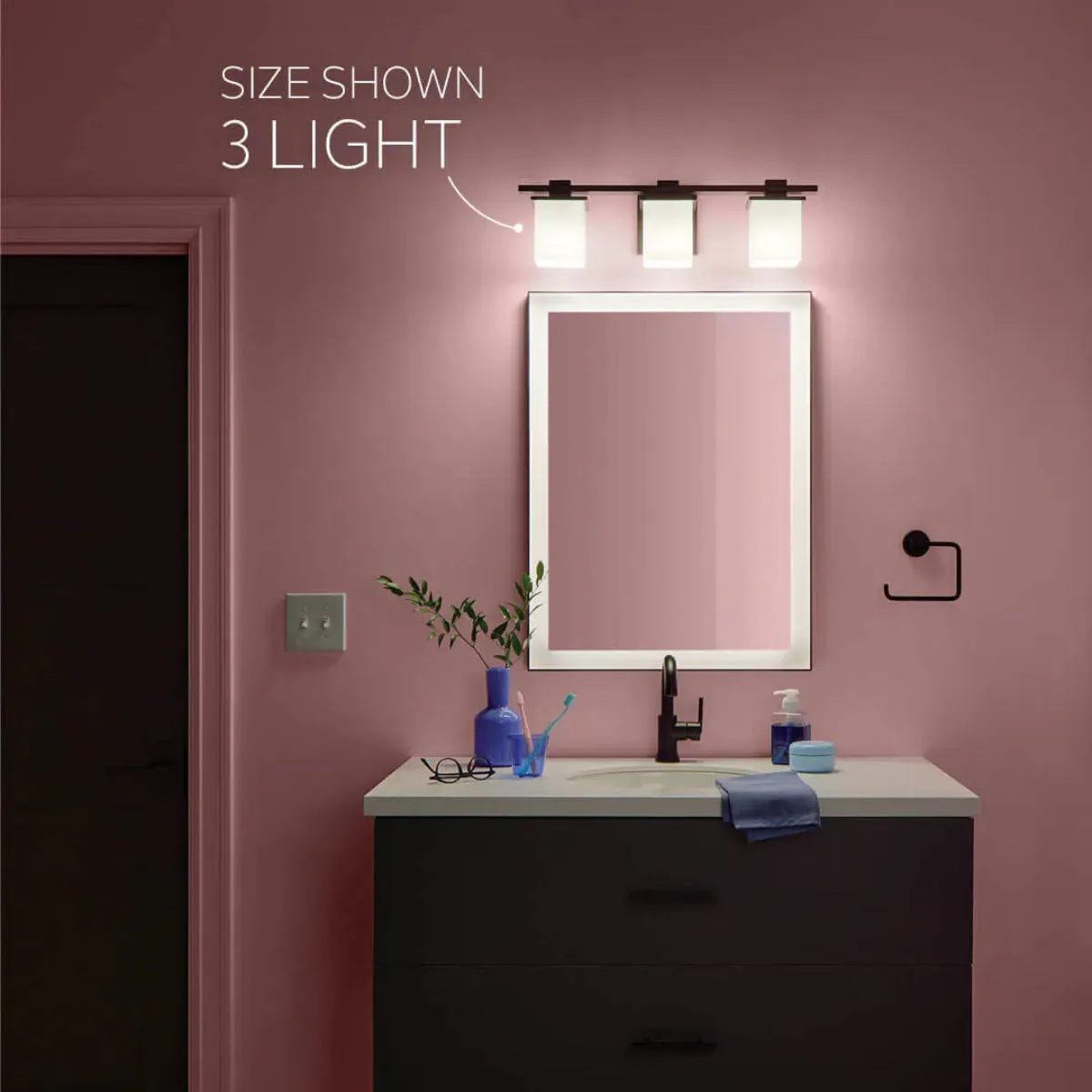 Tully 32 In 4-Lights Bathroom Vanity Light With Satin Etched Cased Opal Glass, Black Finish