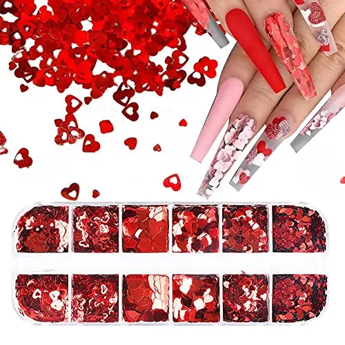 Valentine’s Day Heart Nail Art Glitter Sequins