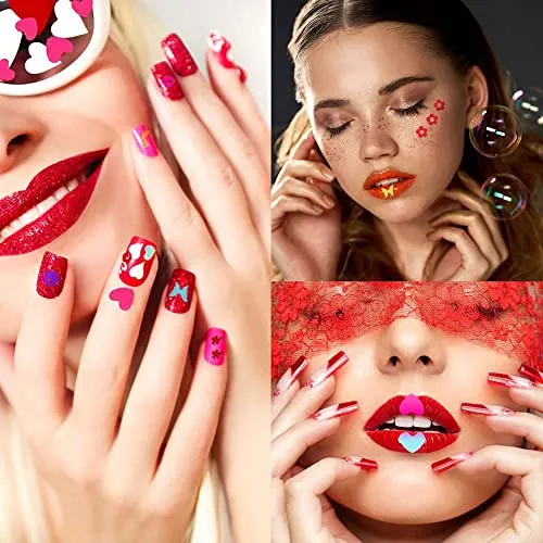 Valentine’s Day Heart Nail Art Glitter Sequins