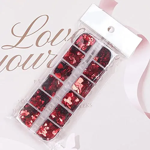 Valentine’s Day Heart Nail Art Glitter Sequins