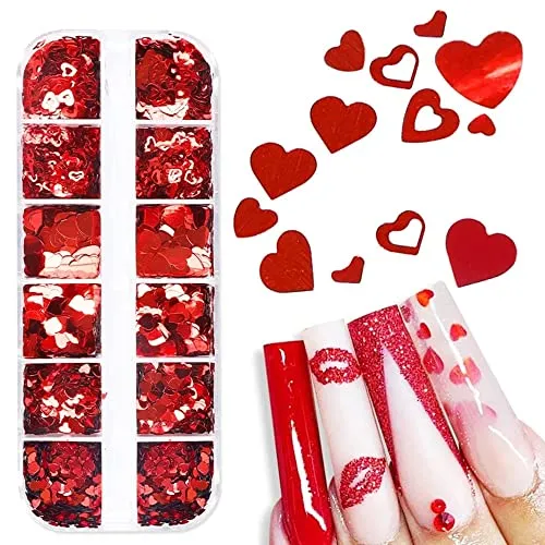 Valentine’s Day Heart Nail Art Glitter Sequins