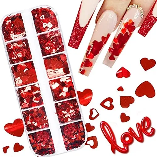 Valentine’s Day Heart Nail Art Glitter Sequins