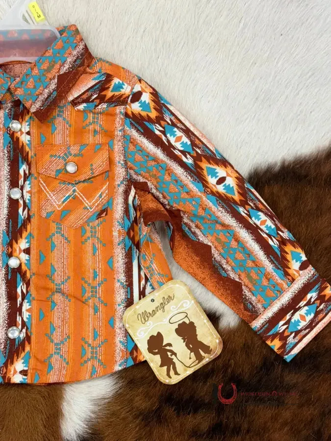 WRANGLER AZTEC ORANGE LONG SLEEVE BUTTON DOWN SHIRT