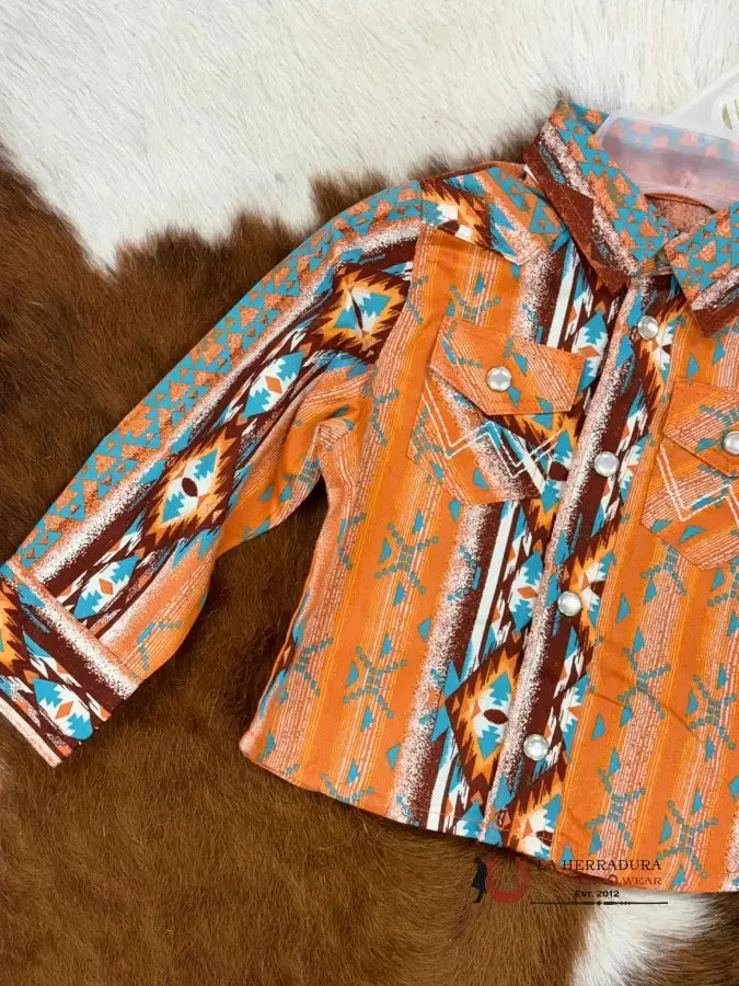 WRANGLER AZTEC ORANGE LONG SLEEVE BUTTON DOWN SHIRT