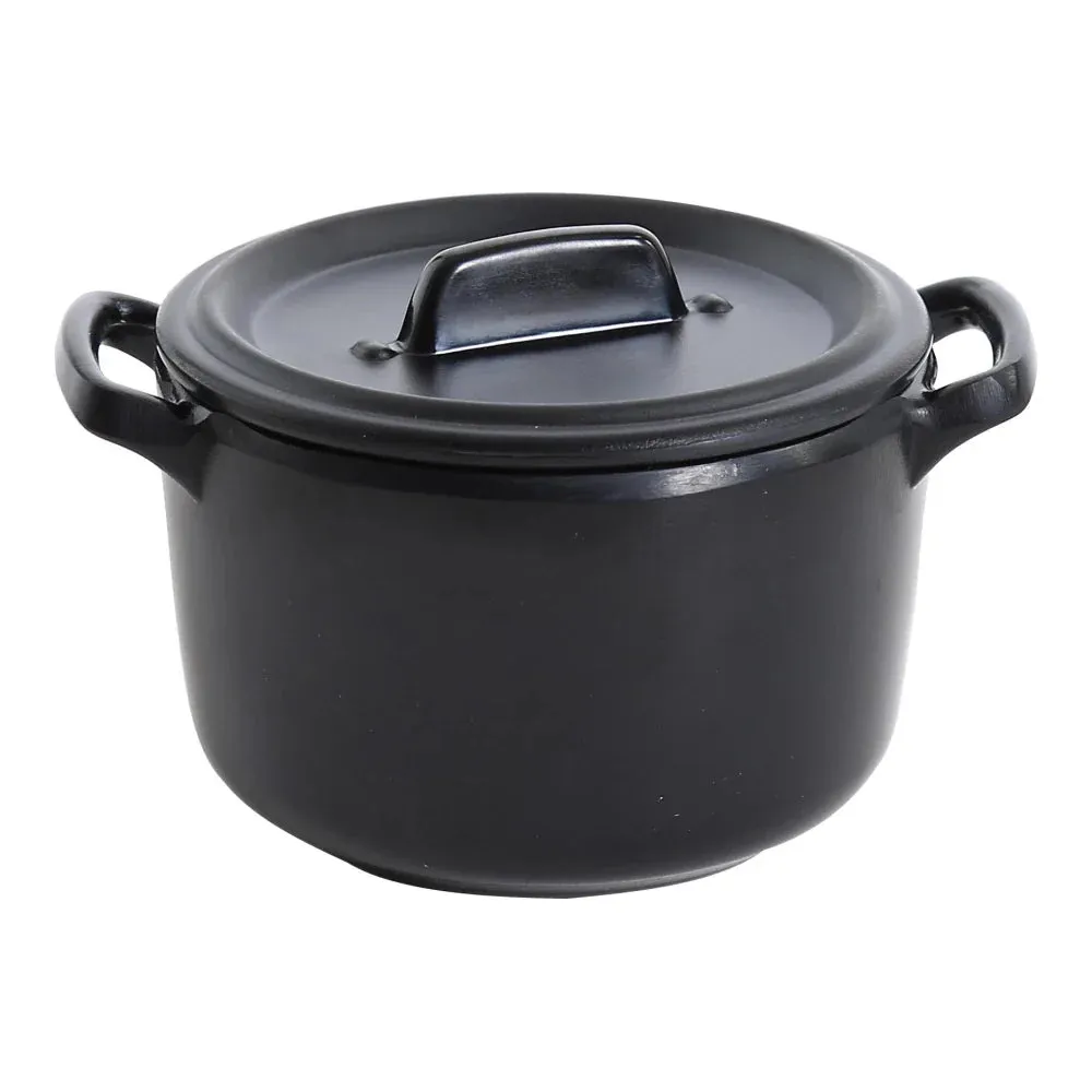 Yanco BP-4104 Black Peral 8 Oz Black Melamine Serving Bowl with Handle and Lid, Matte Finish, Pack of 24