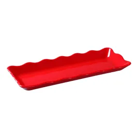 Yanco DC-6013R Deli 13.5" Rectangular Serving Tray in Red Melamine with Scallop Edged - Pack of 12