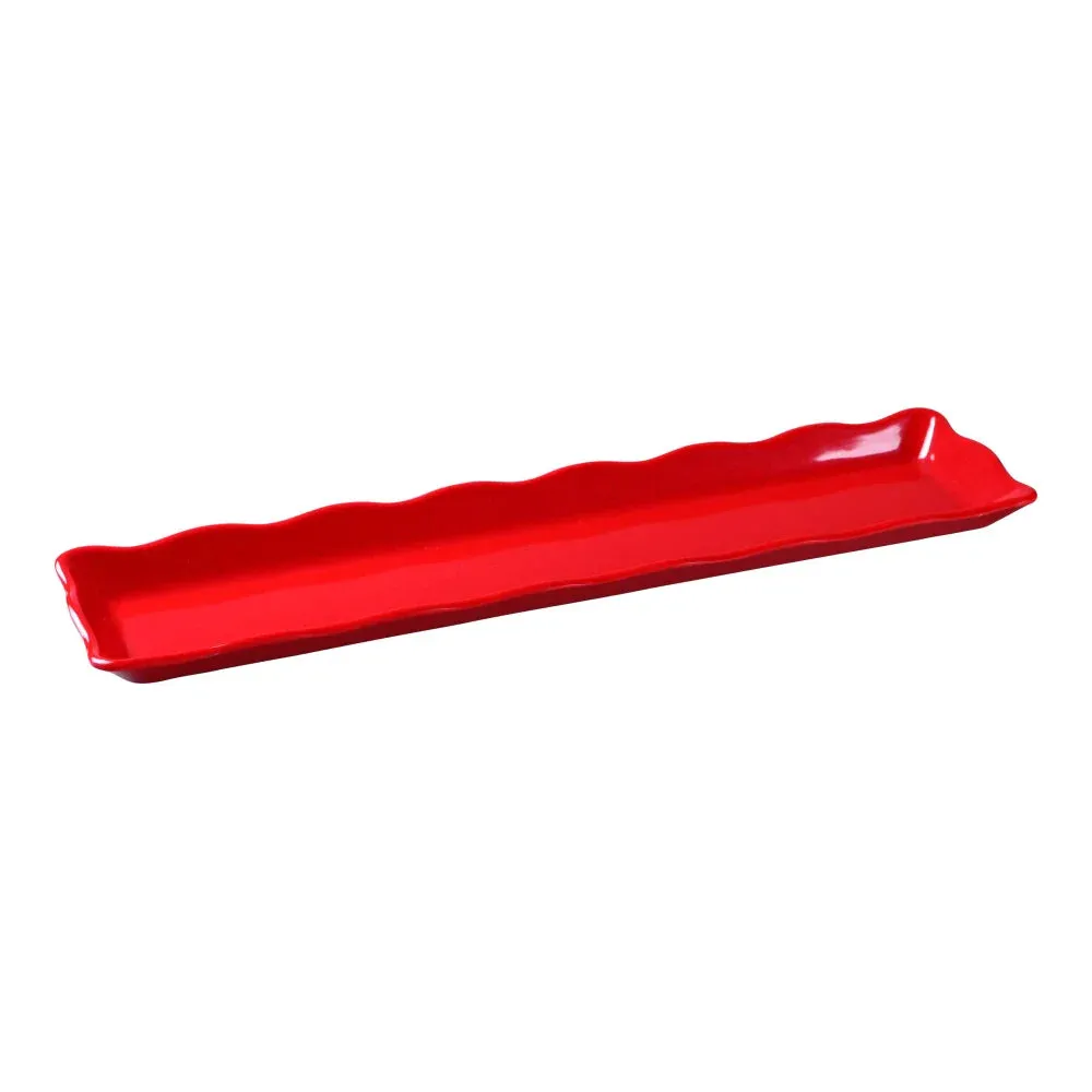 Yanco DC-6021R Deli 21" Rectangular Serving Tray in Red Melamine with Scallop Edged - Pack of 12